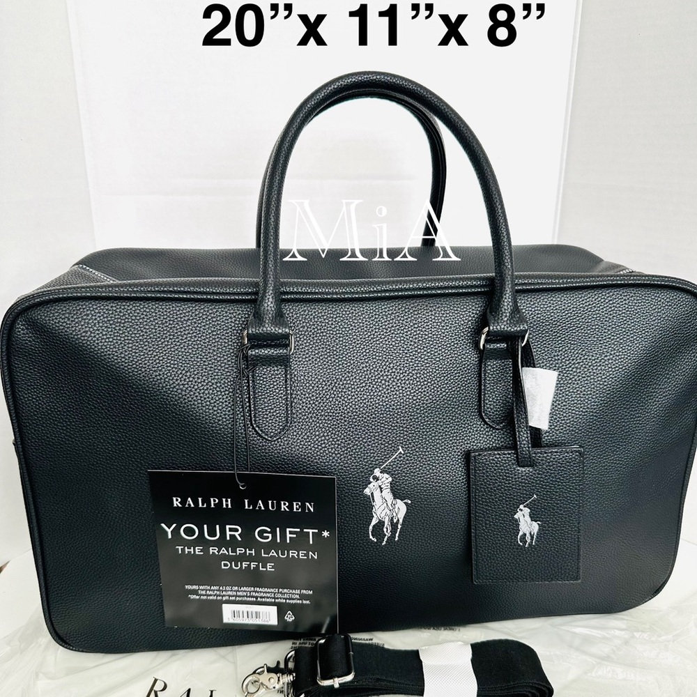 Ralph Lauren Polo Travel / Weekend Bag Side Pocket + Strap + Name Tag (Black)